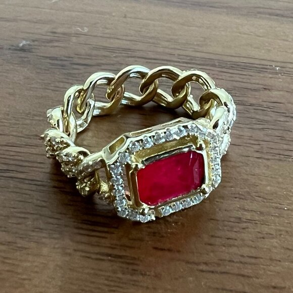 The M Jewelers Halo Colored Stone Cuban Link Chain Ring Sz 6 Excellent Condition - Picture 1 of 5